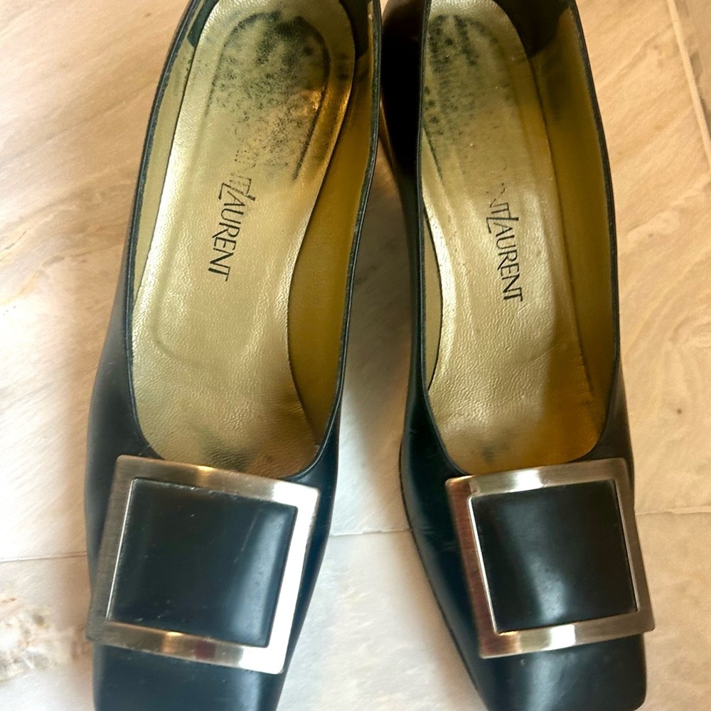 Saint Laurent Black Heels with Silver Buckle